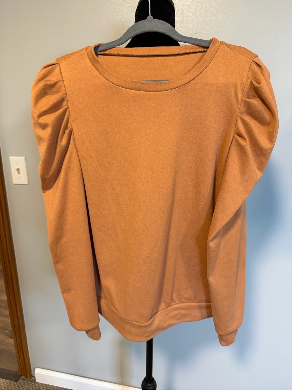 Caramel Brown Puff Sleeve Sweatshirt Medium Balloon Sleeve Cozy Top